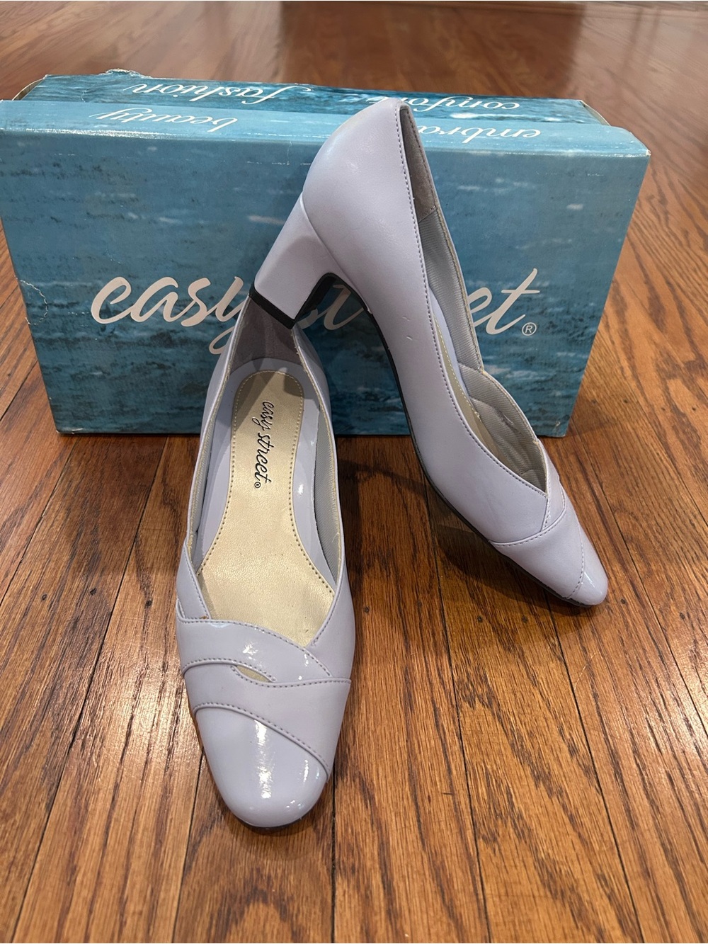 easy street Lilac Patent-Tip Pointed Block Heels